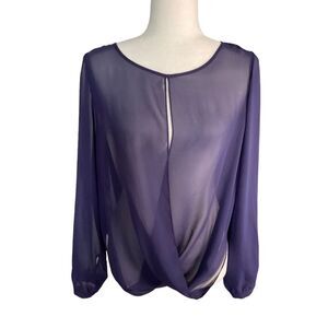 Topshop Navy Sheer Draped Open Front/Back Long Sleeve Chiffon Wrap Top Size 6